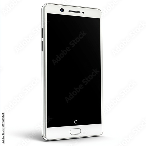 Sleek silver smartphone with blank screen. photo