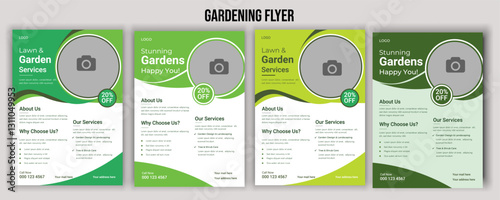 Lawn mower landscaping garden service flyer brochure cover template. Tree and gardening service poster leaflet design. lawnmower flyer template.