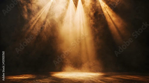 Golden Stage Lights Illuminate Smoky Haze