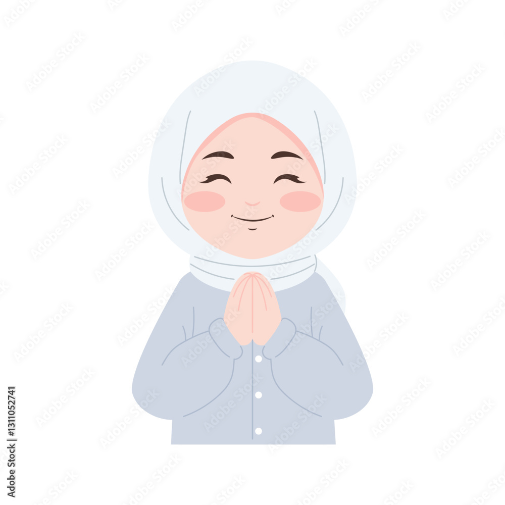 Smiling Character in Hijab with Hands Together Smiling Character in Hijab with Hands Together