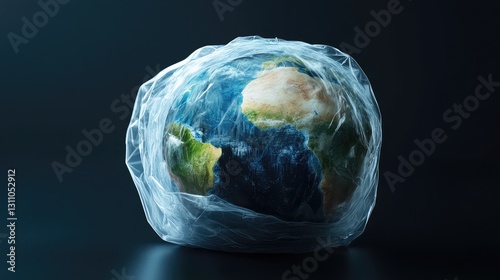 Earth wrapped in a plastic bag filled with gas, symbolizing the suffocating effects of greenhouse emissions. photo