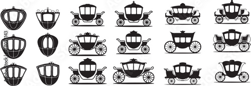 Silhouette vector pack of royal horse-drawn vintage carriages with wheels 
