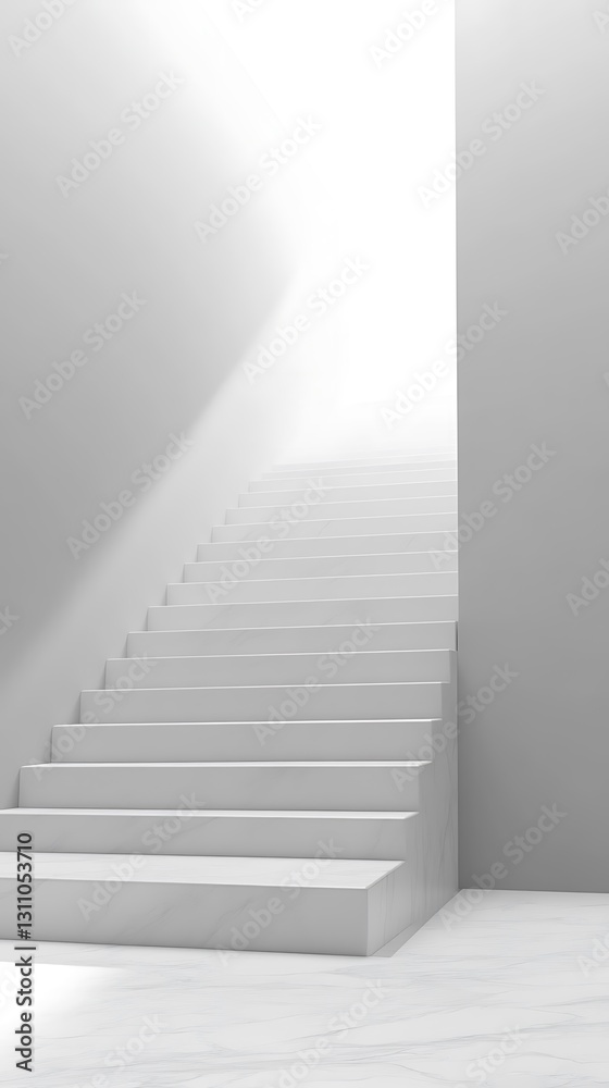 Fototapeta premium Ascending minimalist staircase bathed in ethereal white light design