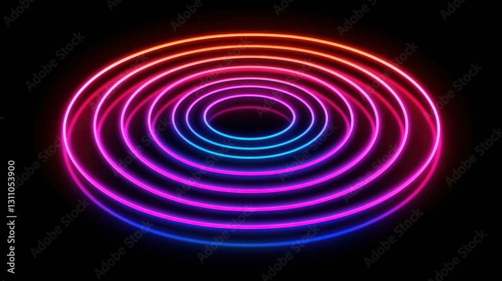 Colorful Neon Circles Wave Pattern Against a Black Background Colorful Neon Circles Wave Pattern Against a Black Background
