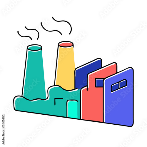 Colorful Factory Icon for Industrial Production, Business Growth, and Economic Development