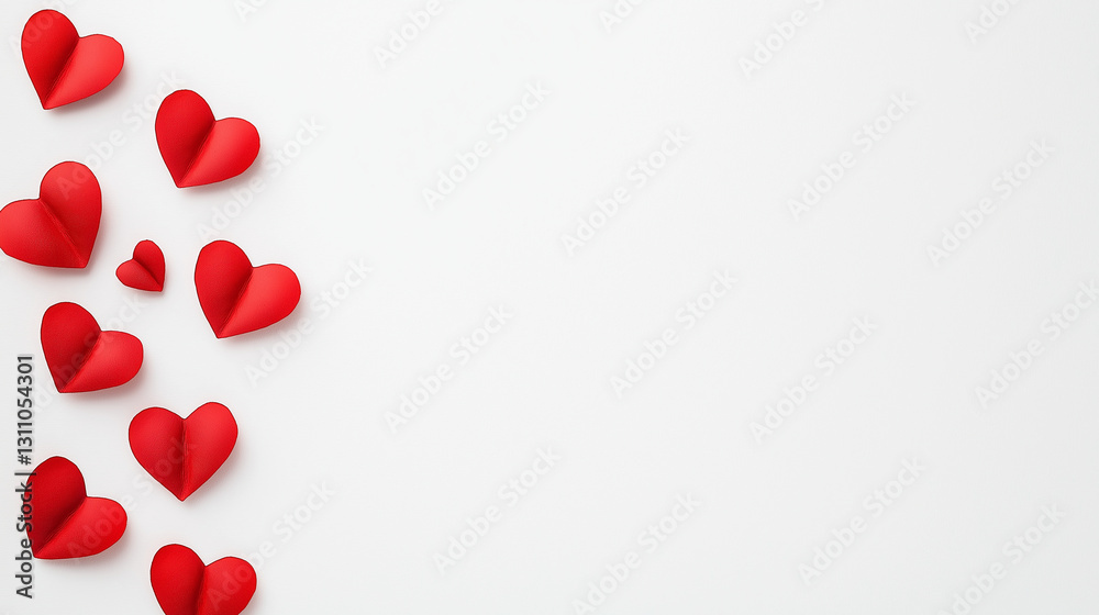 Valentine's Day background with rose petals shaped like hearts on a white pastel color, minimalistic with copy space Valentine's Day background with rose petals shaped like hearts on a white pastel color, minimalistic with copy space