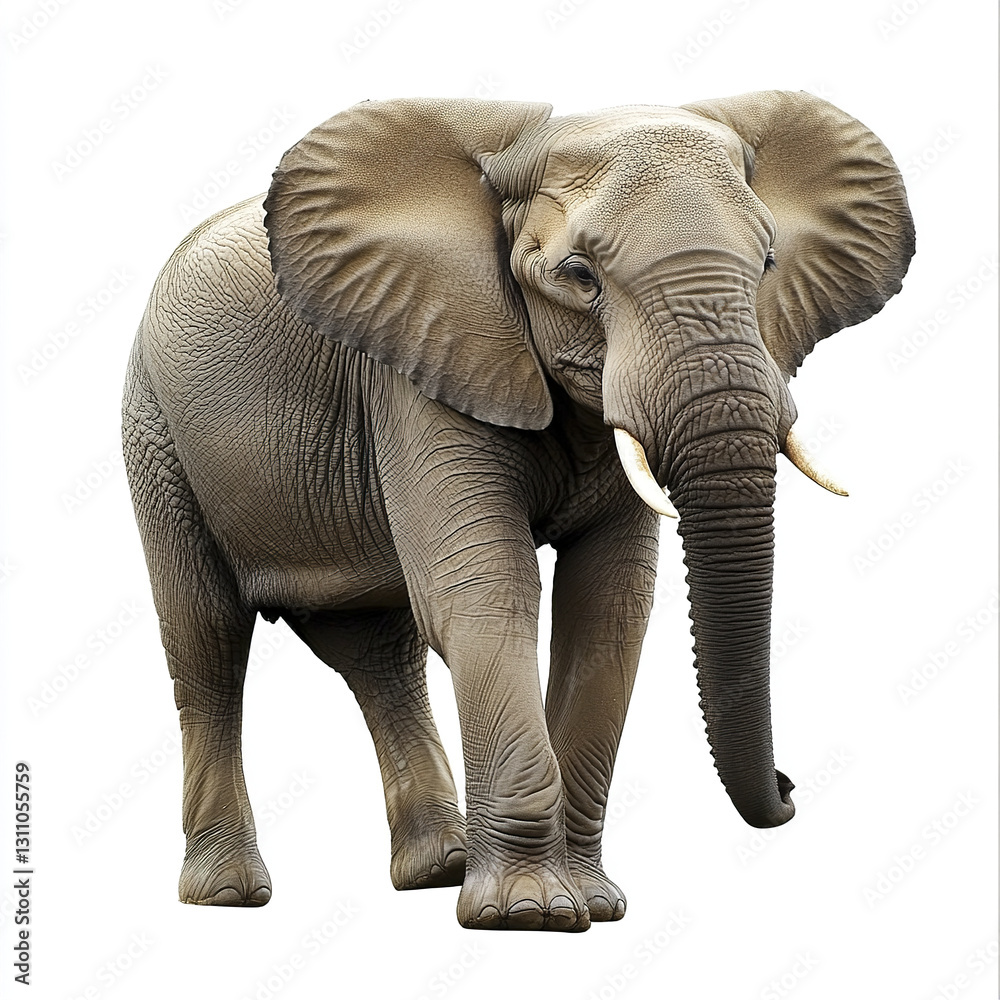 Fototapeta premium Elephant isolated on white background, showcasing its large ears