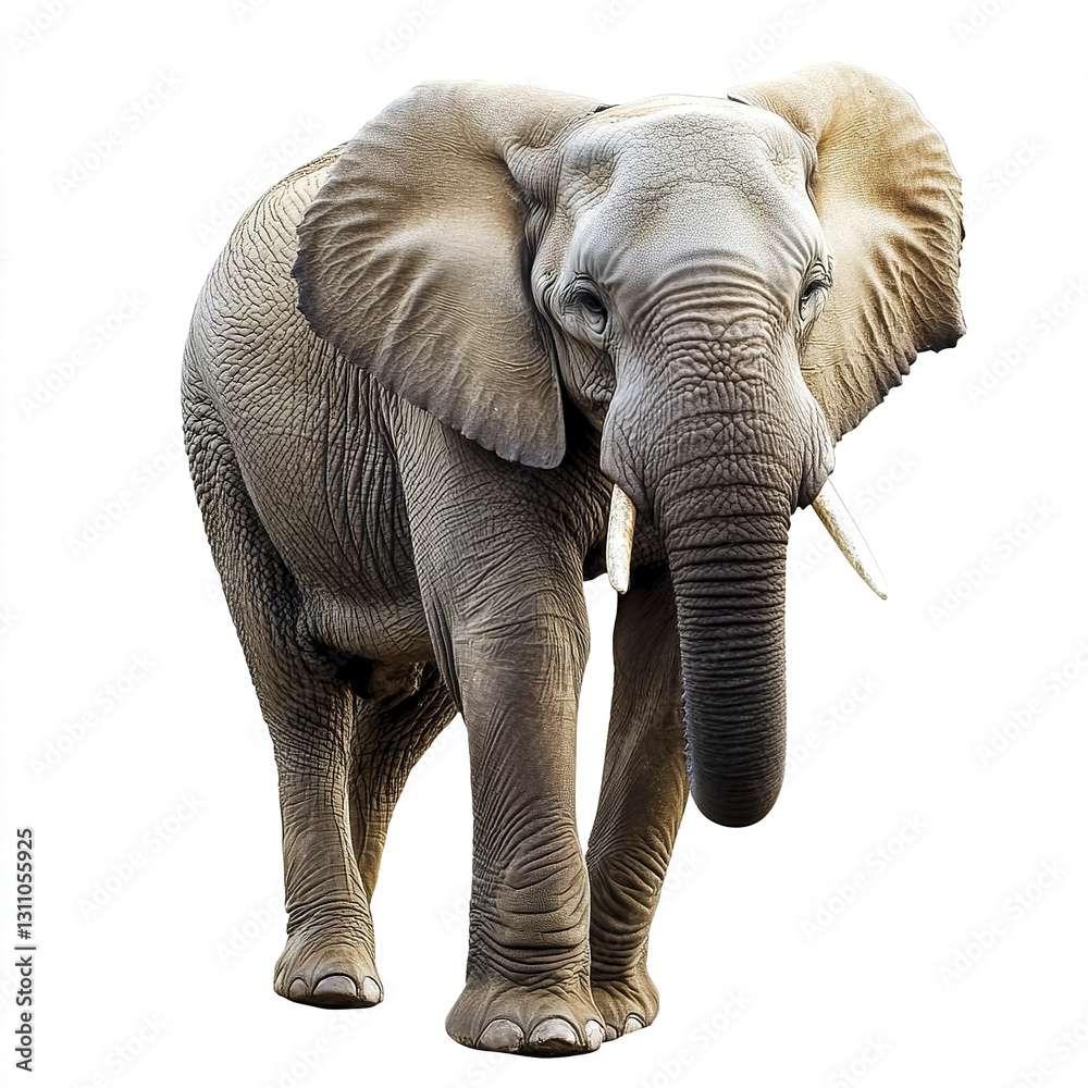 Fototapeta premium Elephant isolated on white background, showcasing its majestic presence