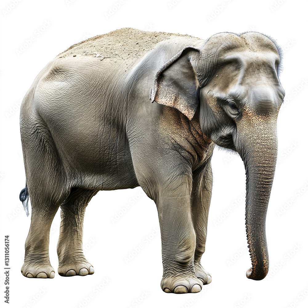 Fototapeta premium Elephant isolated on white background with gentle expression