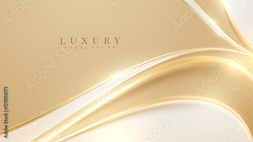 Elegant golden curves on a cream background. Elegant 3D realistic paper cut style. Vector illustration with a soft and beautiful feel. Vector illustration.
