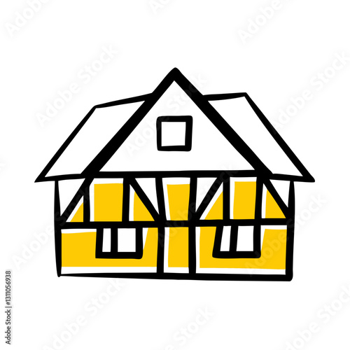 Hand-Drawn Half-Timbered House Icon for Real Estate, Architecture, and Rural Living