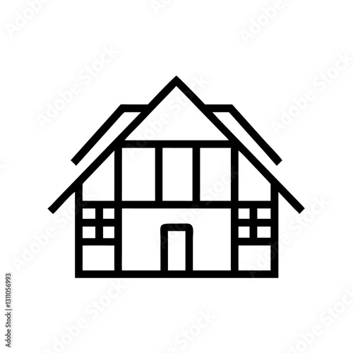 Minimalist Half-Timbered House Icon for Real Estate, Architecture, and Historical Heritage