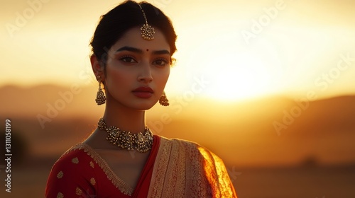 Indian models dressed in custom saris, desert sets, style editing photography