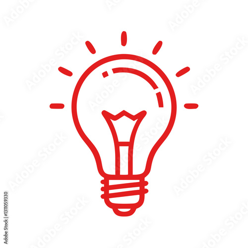 Red outline lightbulb icon, creative thinking, business innovation, problem-solving, startup ideas