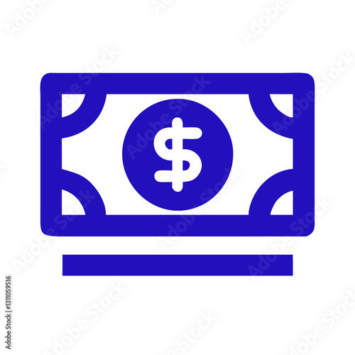 Blue dollar bill icon, financial services, banking transactions, cash payment, digital economy