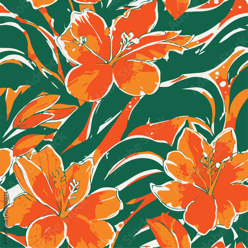 Big flowers pattern, upscale floral pattern. graphical textures floral, trendy colors pattern , flowers background with leaves. vector illustration.