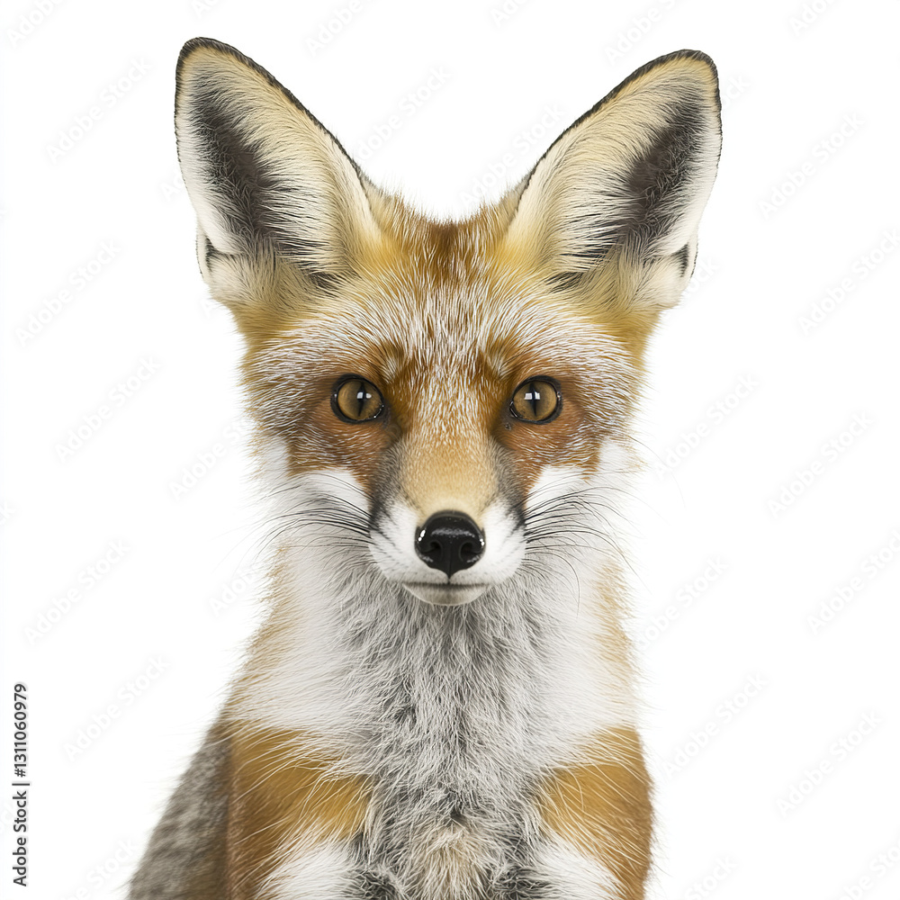 Fototapeta premium fox with alert expression isolated on white background