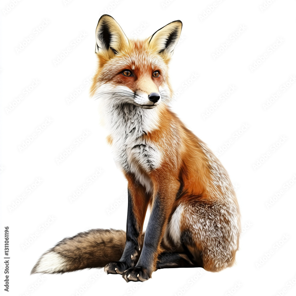 Obraz premium fox sits gracefully on white background, showcasing its vibrant fur