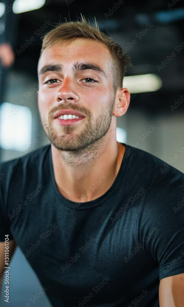 A man with a beard and a black shirt is looking at the camera A man with a beard and a black shirt is looking at the camera