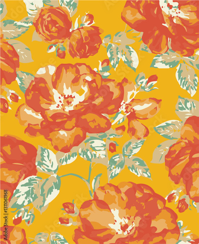 Big flowers pattern, upscale floral pattern. graphical textures floral, trendy colors pattern , flowers background with leaves. vector illustration.