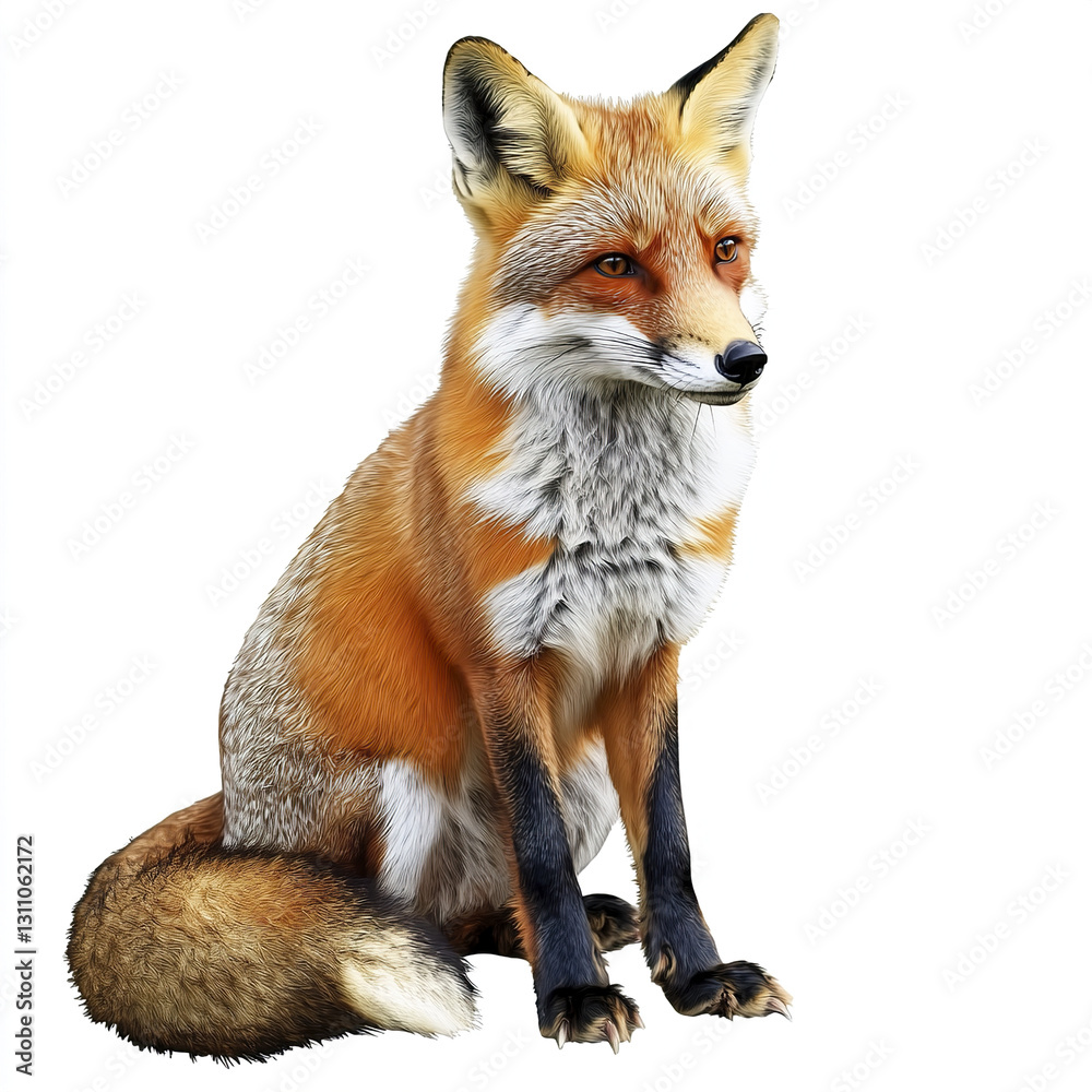 Fototapeta premium fox sits gracefully on white background