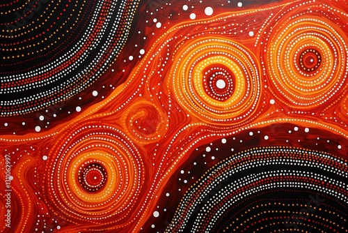 Fototapeta Naklejka Na Ścianę i Meble -  An intricate Aboriginal dot painting depicting Dreamtime stories with vivid colors and patterns.