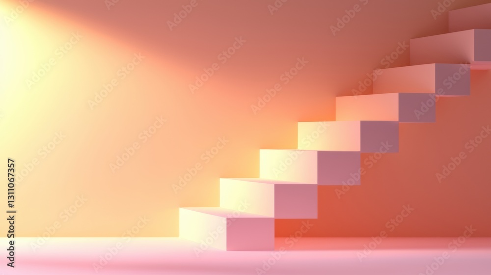 A staircase with white blocks and a pink floor. A staircase with white blocks and a pink floor.