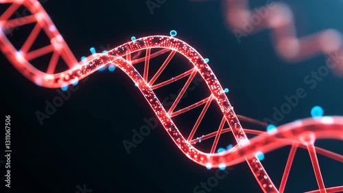 Vibrant Red DNA Helix Glowing Molecular Biology Exploration of Genetics and Science in 3D