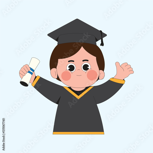 Happy graduation boy holding diploma cartoon character illustration