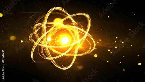 Glowing Golden Atom Energy and Particles in Abstract Light Effects in Space
