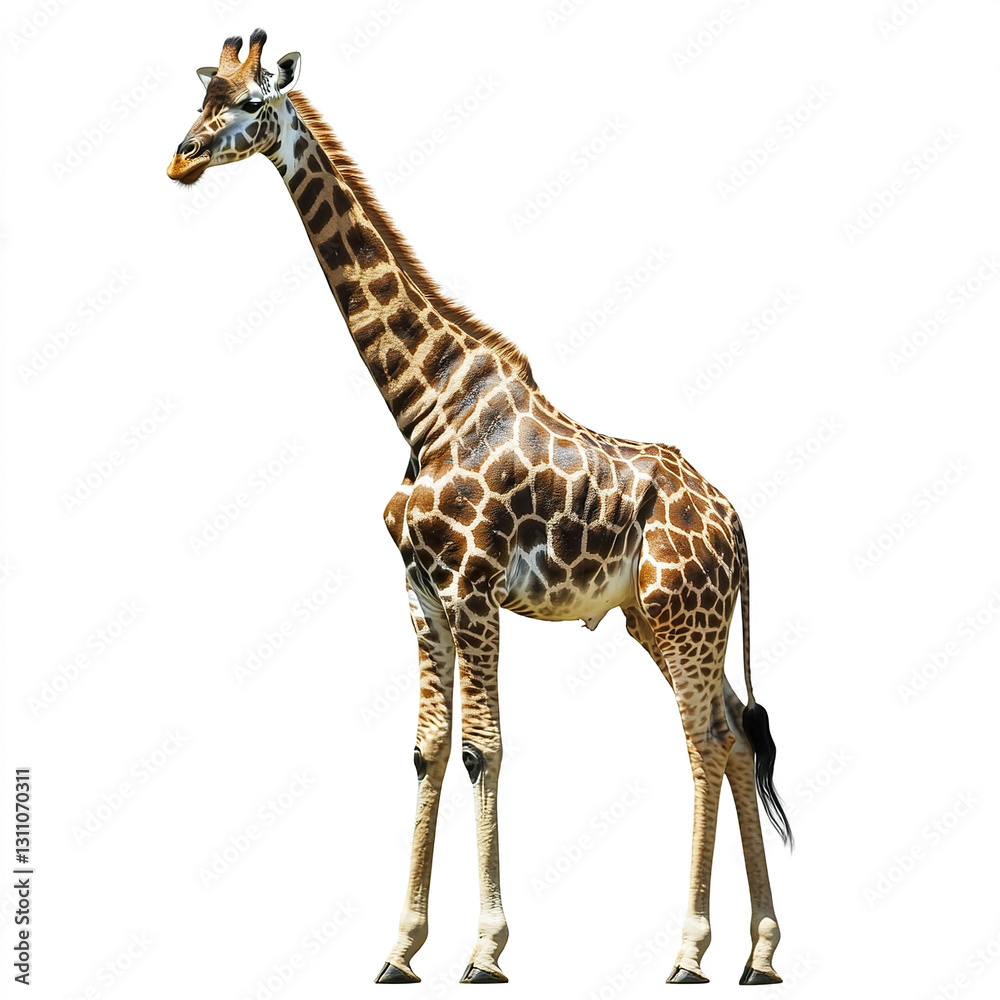 Naklejka premium Giraffe standing isolated on white background
