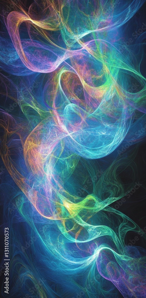 Fototapeta premium Generate an abstract background with flowing curves in blue, green, and purple colors. The design should evoke the feeling of being inside or near an aurora borealis