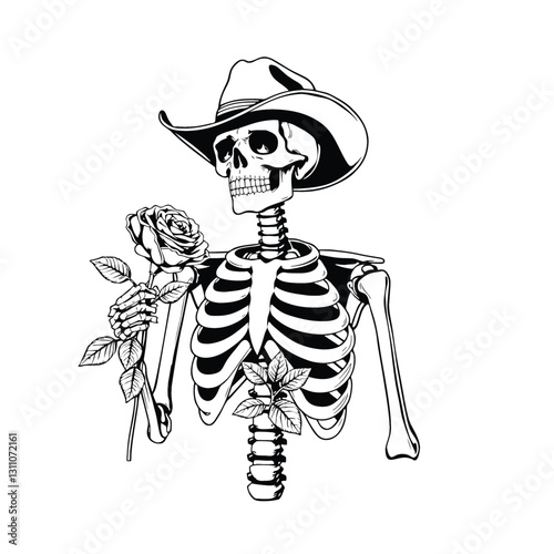 Skull Cowboy With Rose
