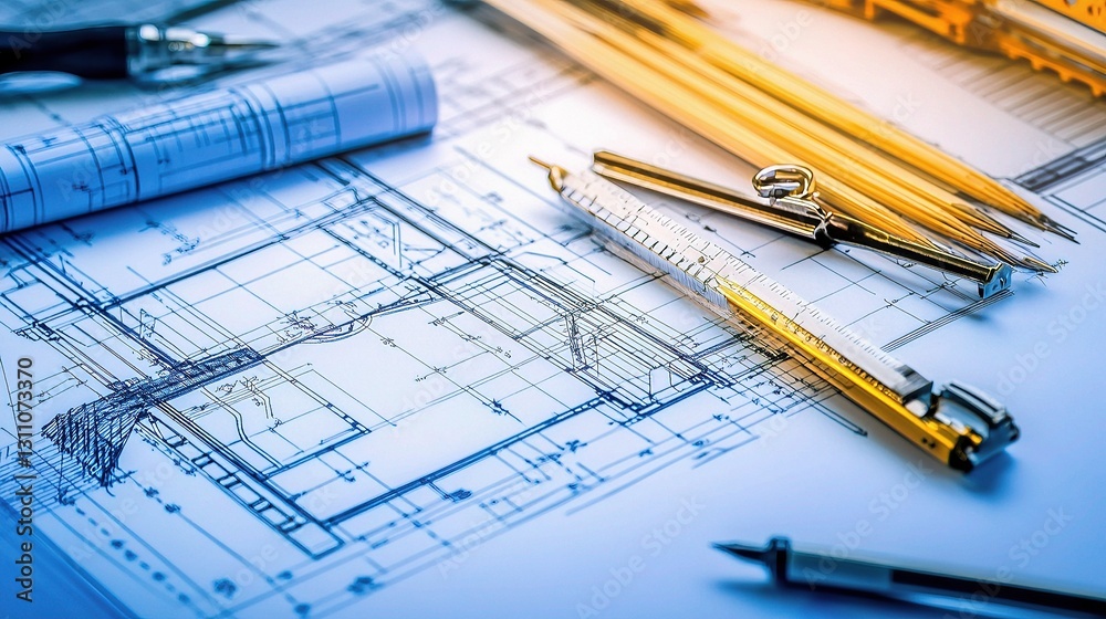 Detailed Abstract Architecture Design Blueprint with Tools and Lines Detailed Abstract Architecture Design Blueprint with Tools and Lines