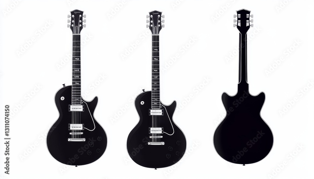 Obraz premium Black Electric Guitars, Three Views, Studio