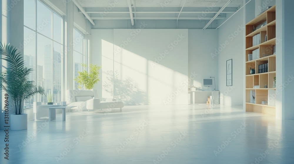 Fototapeta premium White open space office interior, mock up wall. modern.
