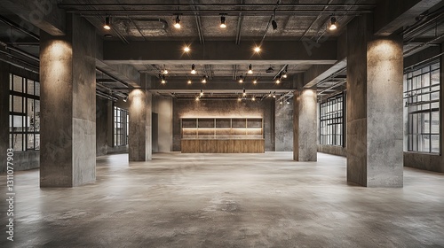 Modern Abstract Concrete Room with High Ceiling and Ample Space
