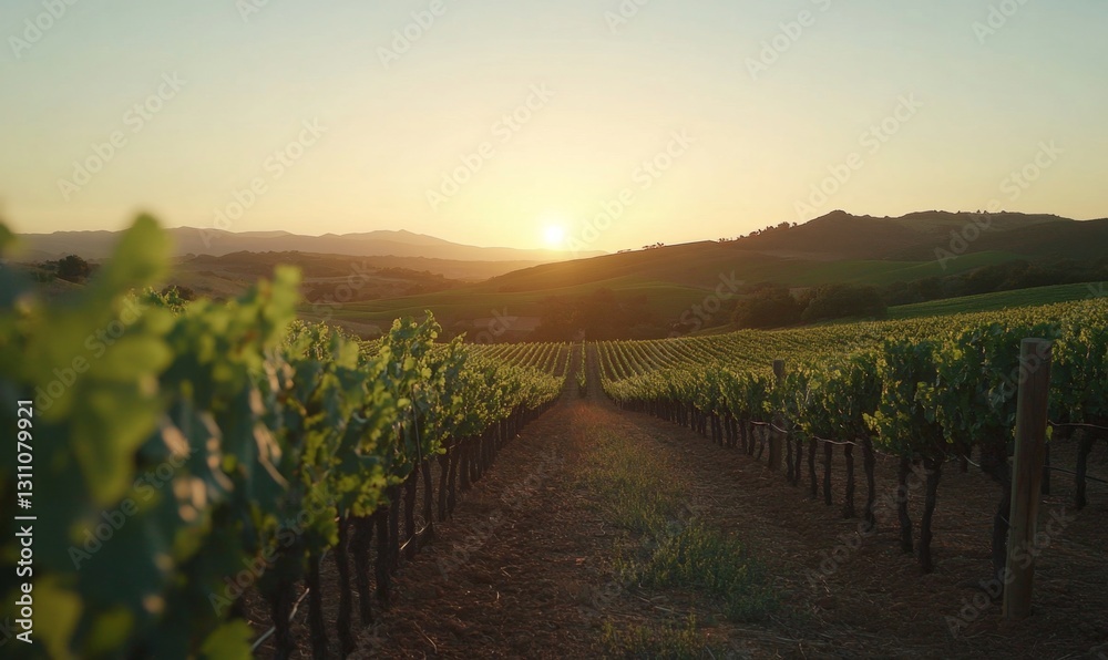 Naklejka premium Vineyard sunset vista