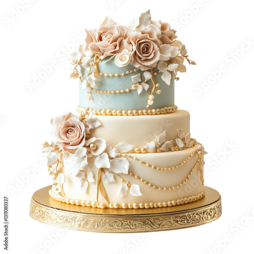 two tier birthday cake on transparent background