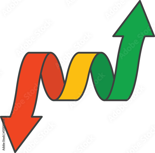 상승과 하락을 묘사한 나선형 양방향 화살표의 일러스트
