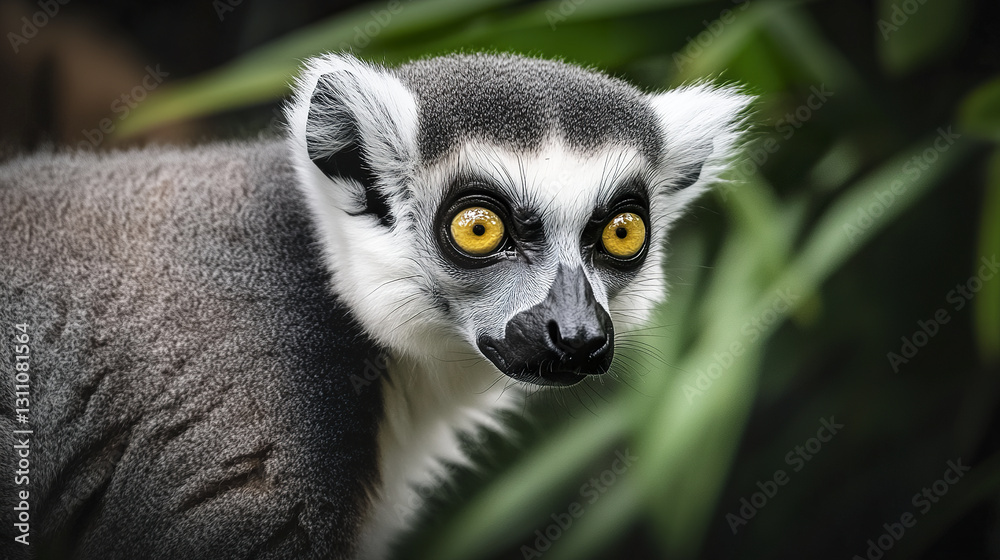 Obraz premium Close up of lemur with intense yellow eyes and fine fur