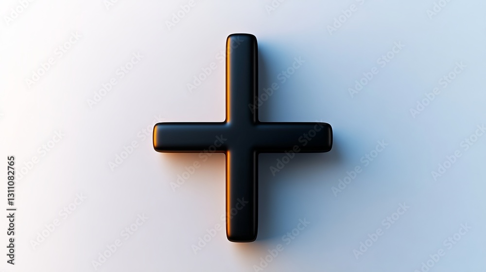 Obraz premium A stylized black plus sign on a light background, symbolizing addition and positivity.