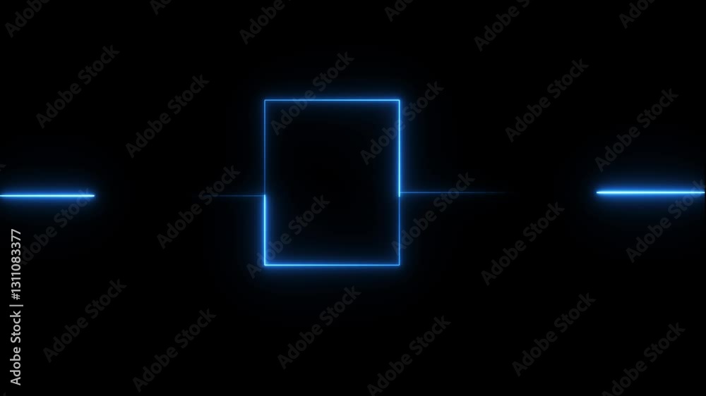 Abstract black background glowing Neon light frame rectangle loading icon in 4k video animation.Glowing neon square frame animation