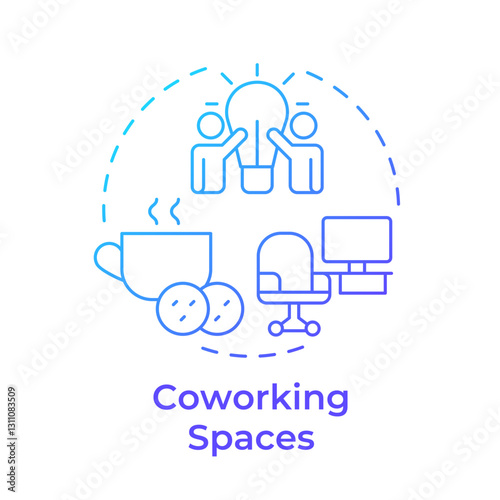 Coworking spaces blue gradient concept icon. Collaborative workplaces rent. Sharing economy model. Round shape line illustration. Abstract idea. Graphic design. Easy to use in presentation