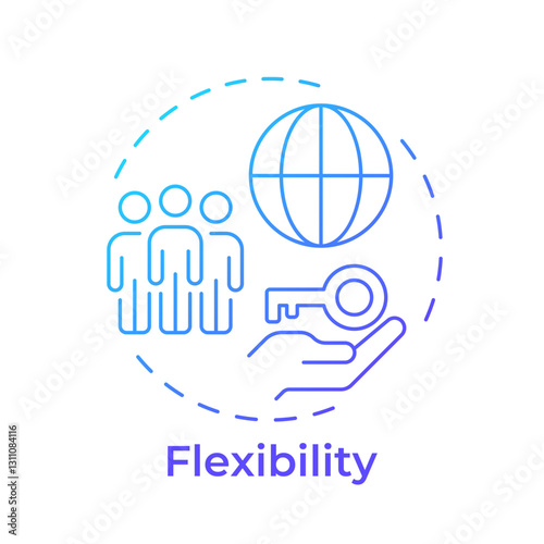 Flexibility blue gradient concept icon. Democratizes access to goods and services. Benefit of sharing economy. Round shape line illustration. Abstract idea. Graphic design. Easy to use in presentation