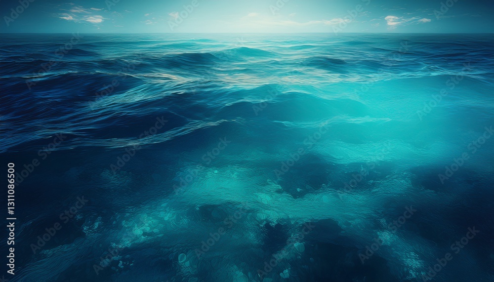 Fototapeta premium A smooth transition from turquoise water to the deep navy blue of ocean depths, evoking the mystery and allure of the sea’s hidden layers. 