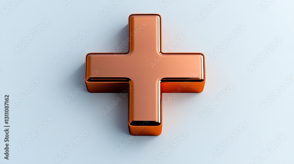 Obraz premium Shiny orange cross symbol on light blue background