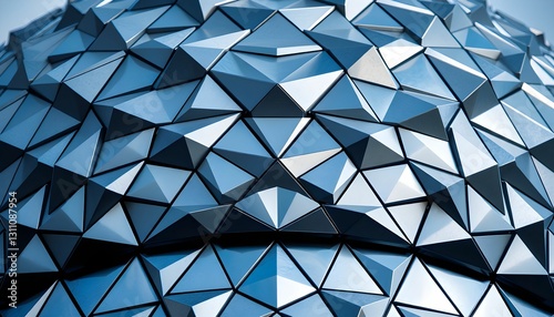 Abstract Sphere of Metallic Blue and Silver Triangular Tiles