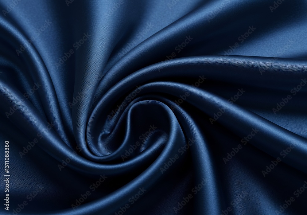 Fototapeta premium Deep blue satin fabric swirls softly glowing underneath a gentle light. AI Generated