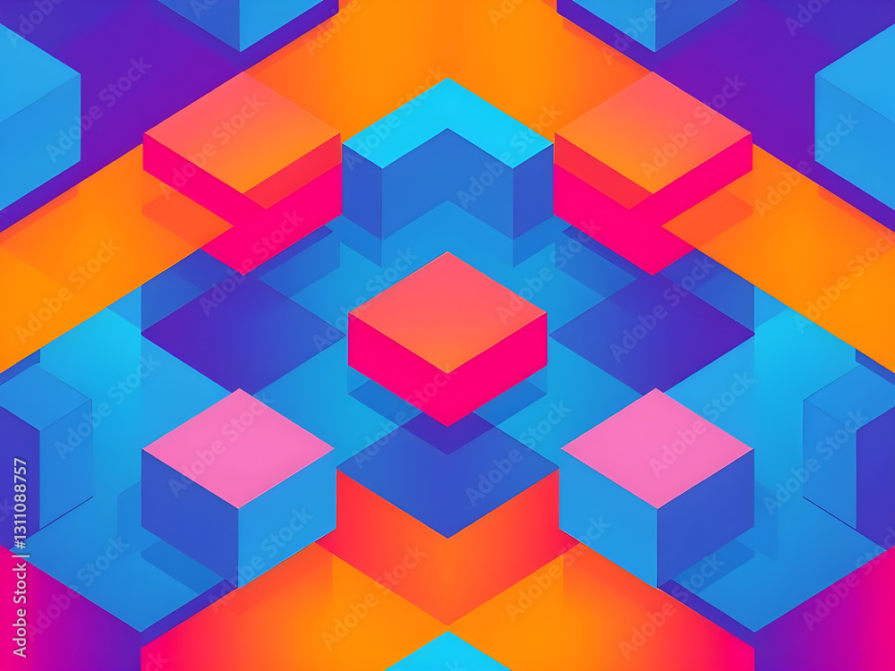 An ultra-modern geometric pattern with isometric 3D cubes and vibrant color contrast An ultra-modern geometric pattern with isometric 3D cubes and vibrant color contrast